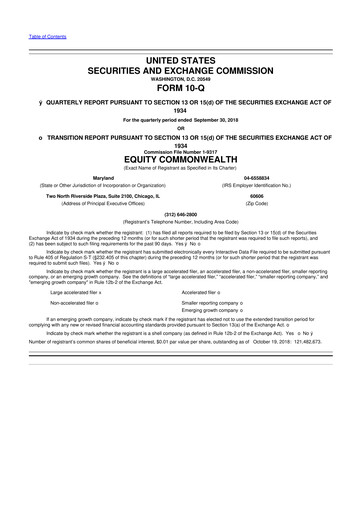 Thumbnail Equity Commonwealth 10-Q Quarterly Report FY2018 