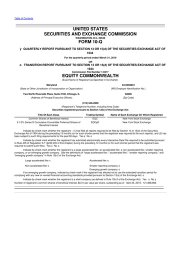 Thumbnail Equity Commonwealth 10-Q Quarterly Report FY2019 