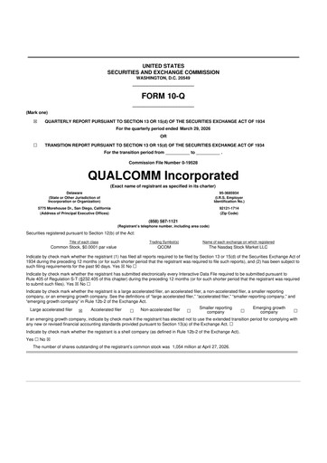 Thumbnail QUALCOMM 10-Q Quarterly Report FY 