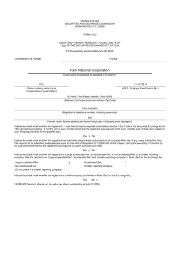 Vorschaubild Park National Corp 10-Q Quartalsbericht 2014 