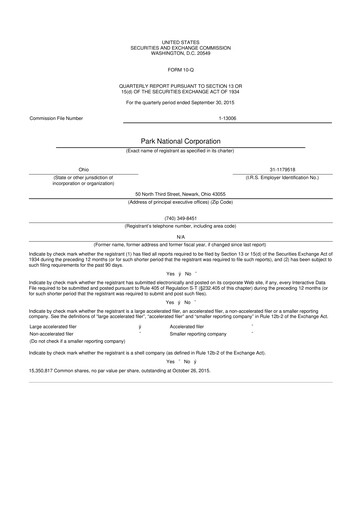 Vorschaubild Park National Corp 10-Q Quartalsbericht 2015 