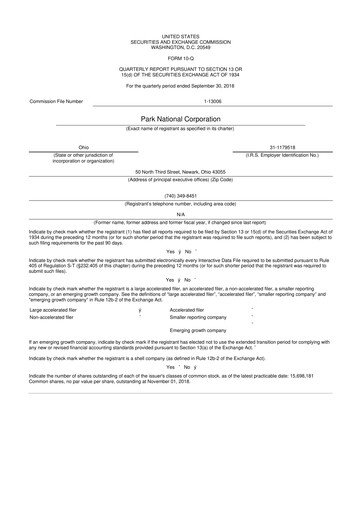 Vorschaubild Park National Corp 10-Q Quartalsbericht 2018 