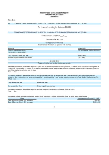 Thumbnail GAMCO Investors
 10-Q Quarterly Report FY 