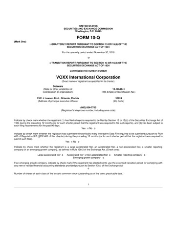 Thumbnail Voxx International
 10-Q Quarterly Report FY2019 