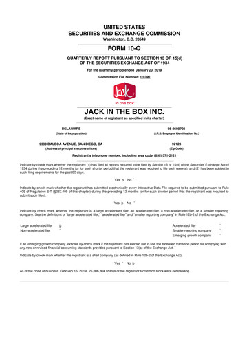 Vorschaubild Jack in the Box
 10-Q Quartalsbericht 2019 