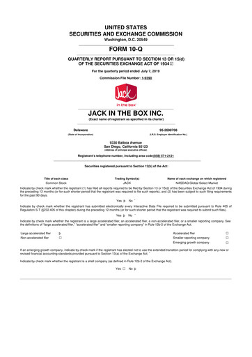 Vorschaubild Jack in the Box
 10-Q Quartalsbericht 2019 