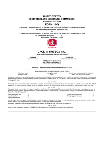Vorschaubild Jack in the Box
 10-Q Quartalsbericht 2022 