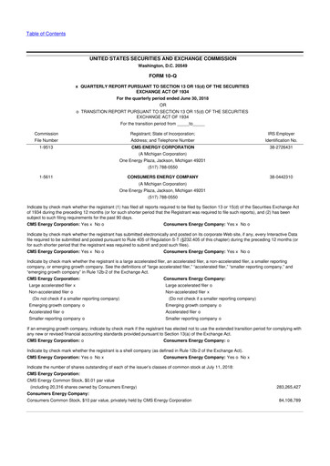 Thumbnail CMS Energy
 10-Q Quarterly Report FY2018 