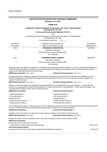 Thumbnail CMS Energy
 10-Q Quarterly Report FY2018 