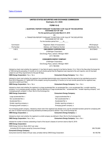 Thumbnail CMS Energy
 10-Q Quarterly Report FY2019 