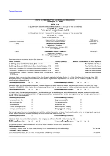 Thumbnail CMS Energy
 10-Q Quarterly Report FY2019 