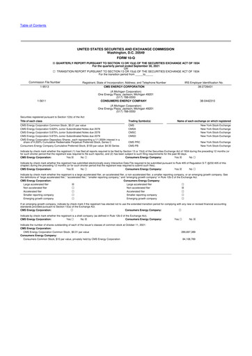 Thumbnail CMS Energy
 10-Q Quarterly Report FY2021 