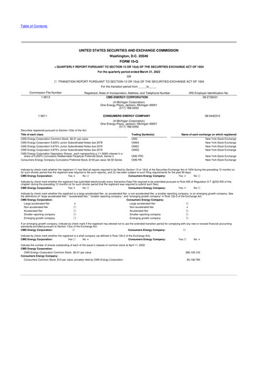 Thumbnail CMS Energy
 10-Q Quarterly Report FY2022 