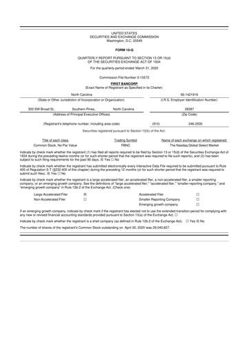 Thumbnail First Bancorp
 10-Q Quarterly Report FY2020 