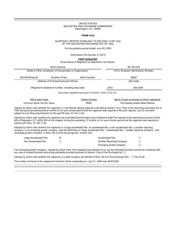 Thumbnail First Bancorp
 10-Q Quarterly Report FY2020 