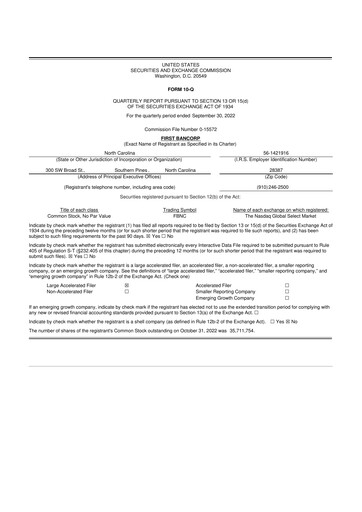 Thumbnail First Bancorp
 10-Q Quarterly Report FY2022 