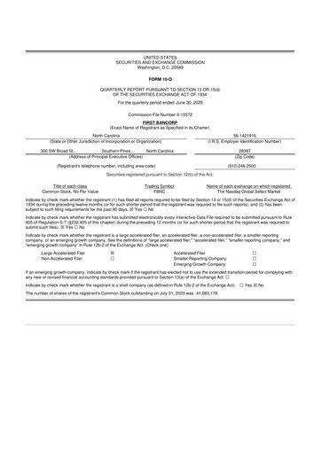 Thumbnail First Bancorp
 10-Q Quarterly Report FY2023 