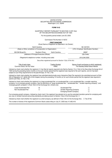 Thumbnail First Bancorp
 10-Q Quarterly Report FY2025 