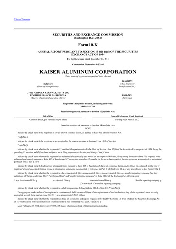 Thumbnail Kaiser Aluminum
 10-K Annual Report 2011