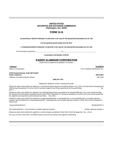 Thumbnail Kaiser Aluminum
 10-Q Quarterly Report FY2013 