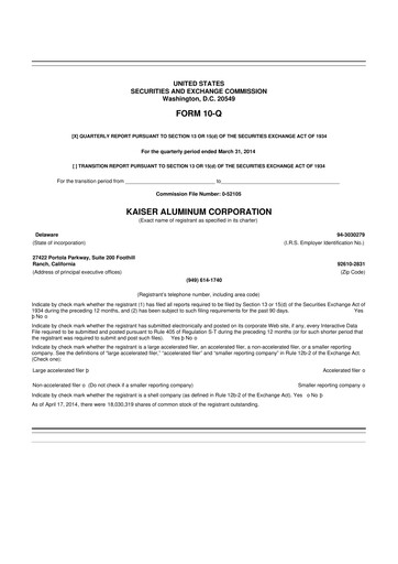 Thumbnail Kaiser Aluminum
 10-Q Quarterly Report FY2014 
