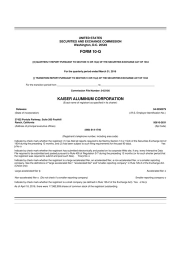 Thumbnail Kaiser Aluminum
 10-Q Quarterly Report FY2016 