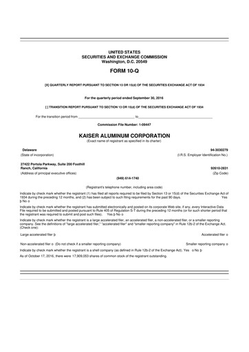 Thumbnail Kaiser Aluminum
 10-Q Quarterly Report FY2016 