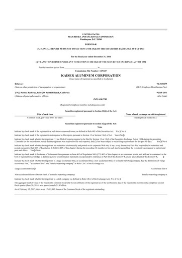 Thumbnail Kaiser Aluminum
 10-K Annual Report 2016