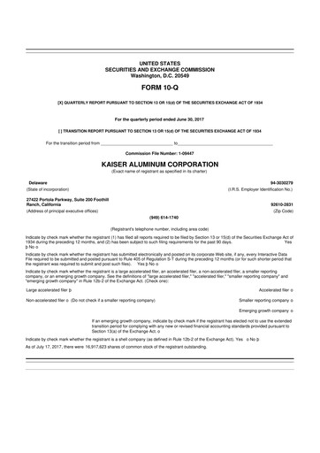 Thumbnail Kaiser Aluminum
 10-Q Quarterly Report FY2017 