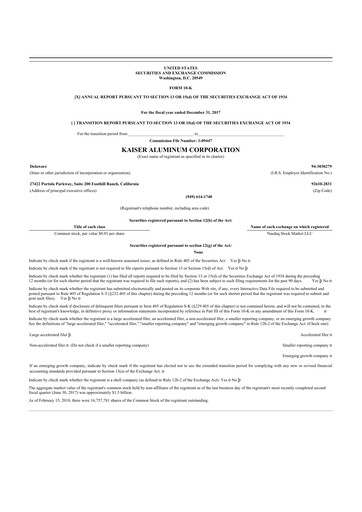 Thumbnail Kaiser Aluminum
 10-K Annual Report 2017