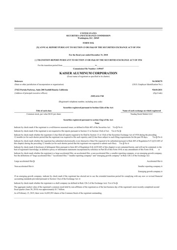 Thumbnail Kaiser Aluminum
 10-K Annual Report 2018