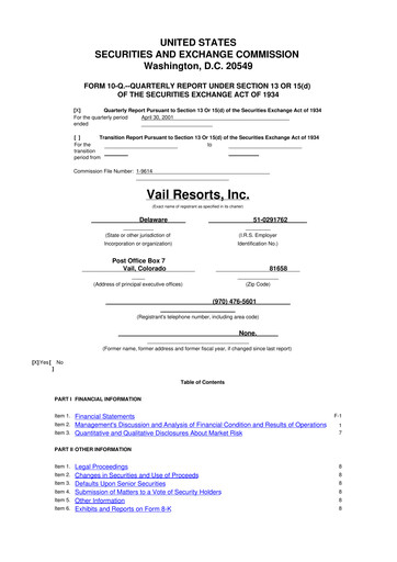Thumbnail Vail Resorts
 10-Q Quarterly Report FY 