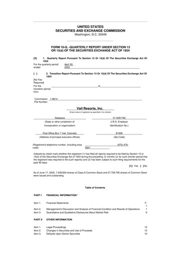 Thumbnail Vail Resorts
 10-Q Quarterly Report FY 