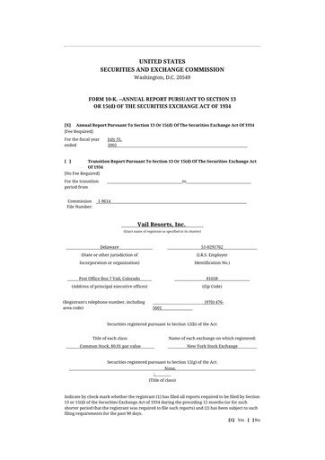 Thumbnail Vail Resorts
 10-K Annual Report 