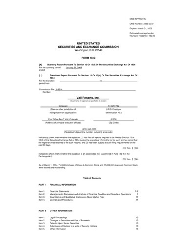 Thumbnail Vail Resorts
 10-Q Quarterly Report FY 