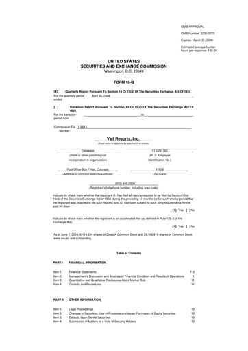 Thumbnail Vail Resorts
 10-Q Quarterly Report FY 