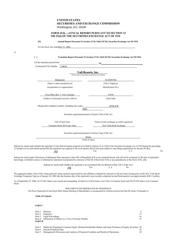 Thumbnail Vail Resorts
 10-K Annual Report 