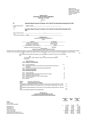 Thumbnail Vail Resorts
 10-Q Quarterly Report FY 