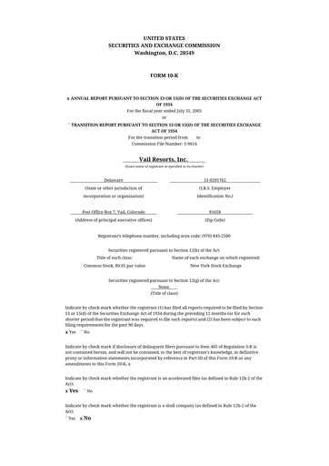 Thumbnail Vail Resorts
 10-K Annual Report 