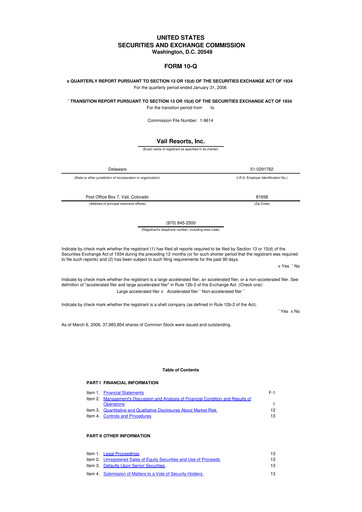 Thumbnail Vail Resorts
 10-Q Quarterly Report FY 