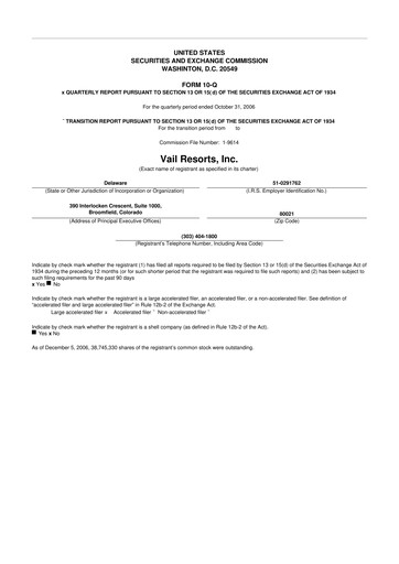 Thumbnail Vail Resorts
 10-Q Quarterly Report FY 