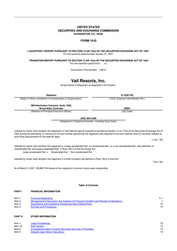 Thumbnail Vail Resorts
 10-Q Quarterly Report FY 