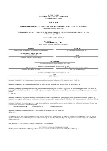 Thumbnail Vail Resorts
 10-K Annual Report 