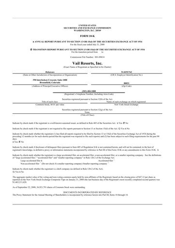 Thumbnail Vail Resorts
 10-K Annual Report 