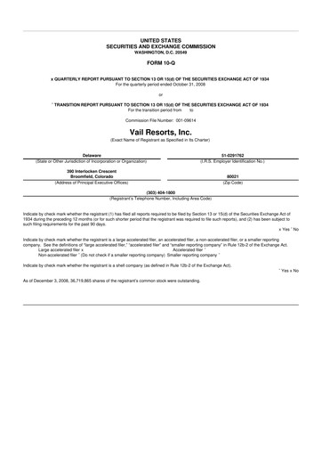 Thumbnail Vail Resorts
 10-Q Quarterly Report FY 