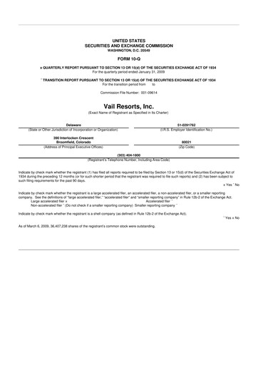 Thumbnail Vail Resorts
 10-Q Quarterly Report FY 