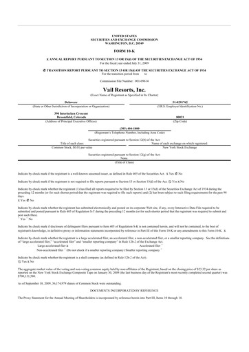 Thumbnail Vail Resorts
 10-K Annual Report 