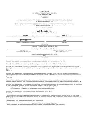 Thumbnail Vail Resorts
 10-K Annual Report 