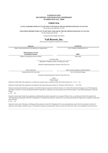 Thumbnail Vail Resorts
 10-K Annual Report 2012