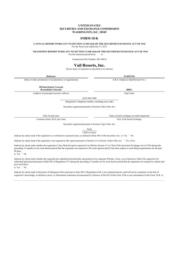 Thumbnail Vail Resorts
 10-K Annual Report 2013